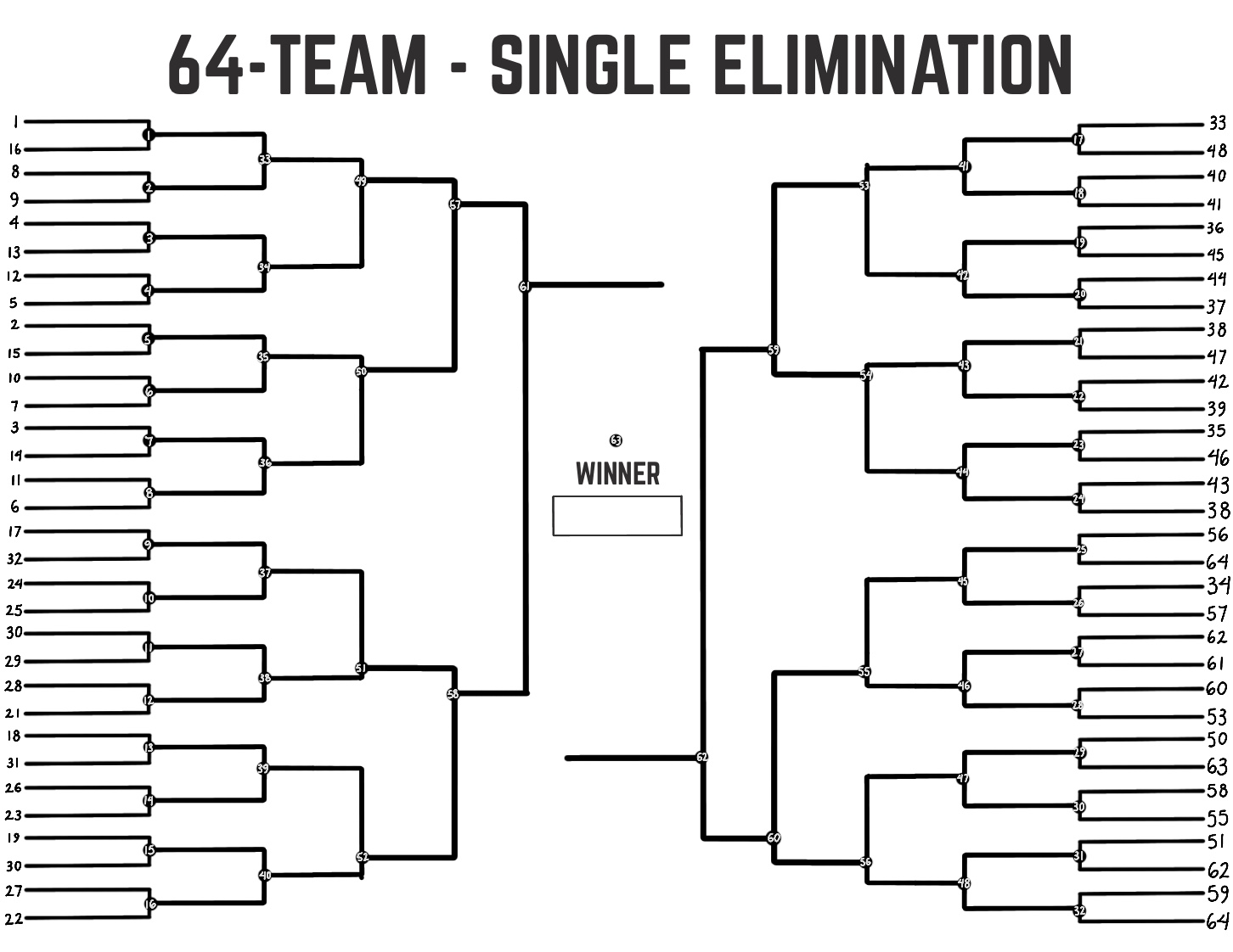 64 Team Bracket Single Elimination - 64 Team Single Elimination Printable T...
